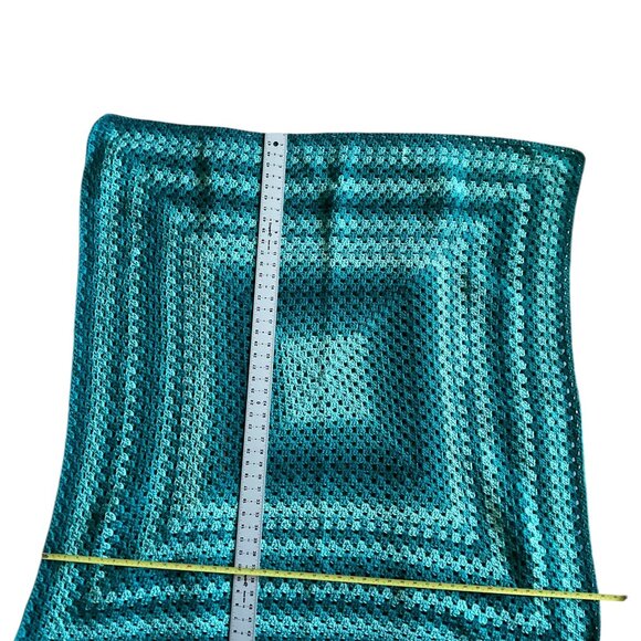Handmade Crochet Teal Blue Green Throw Blanket - Picture 12 of 12